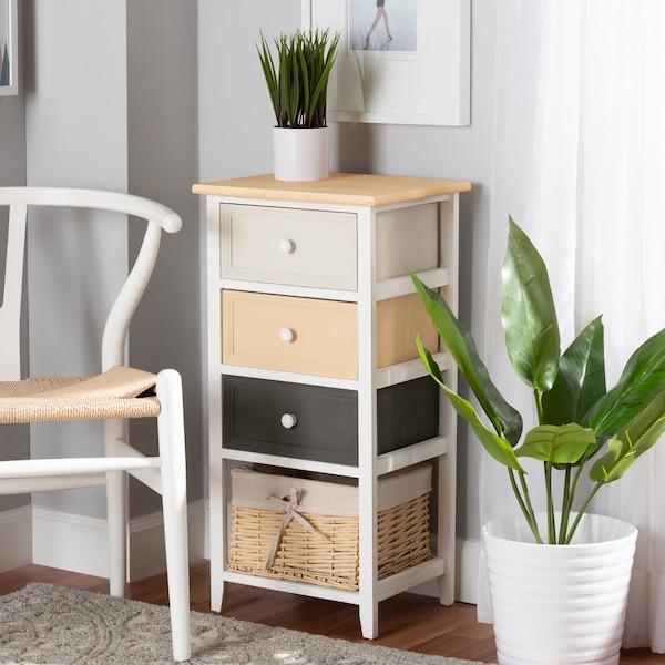 Baxton Studio Adonis Mid-Century Transitional Multi-Colored Wood 3-Drawer Storage Unit with Basket 198-12274-ZORO - main